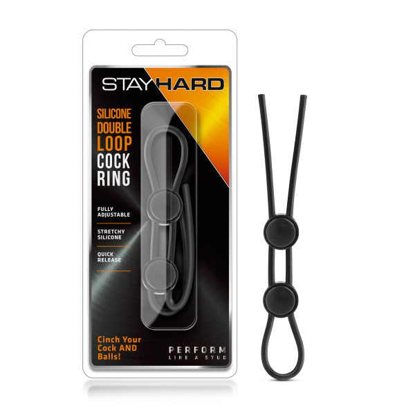 Anillo para el pene de doble bucle de silicona Stay Hard negro
