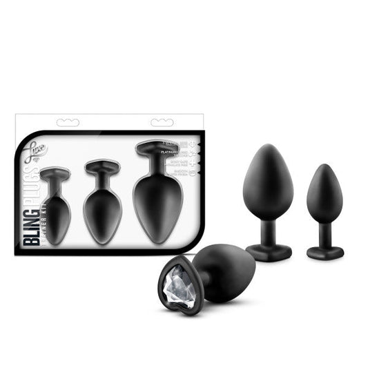 Kit De Entrenamiento Luxe Bling Plugs Negro Con Gemas Blancas