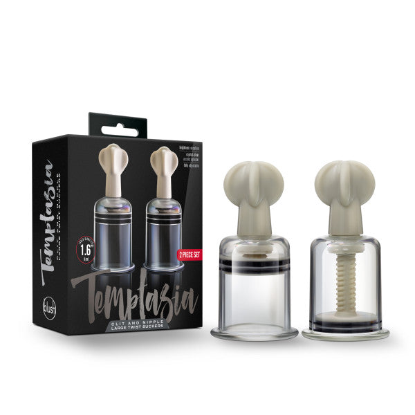 Temptasia Clit & Nipple Twist Succionadores grandes, juego de 2 transparentes