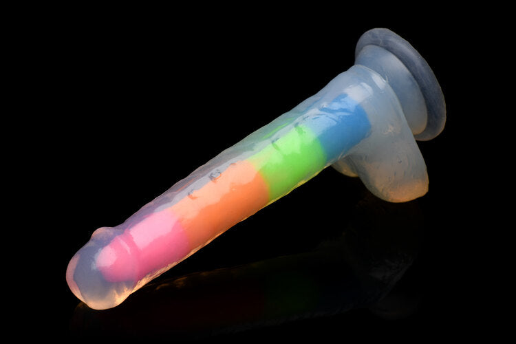 Lollicock Consolador de silicona arcoíris que brilla en la oscuridad de 7 pulgadas con bolas