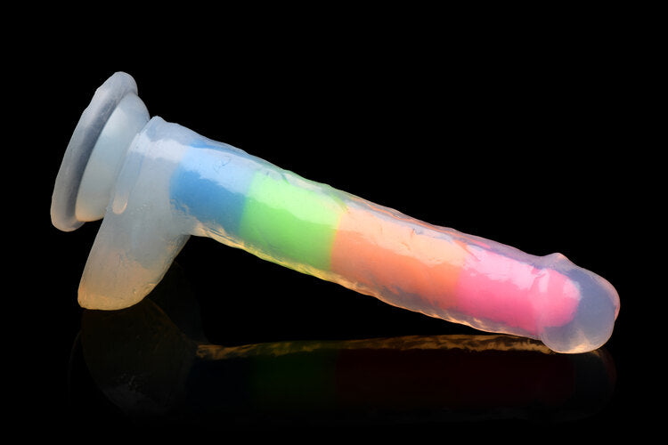 Lollicock Consolador de silicona arcoíris que brilla en la oscuridad de 7 pulgadas con bolas