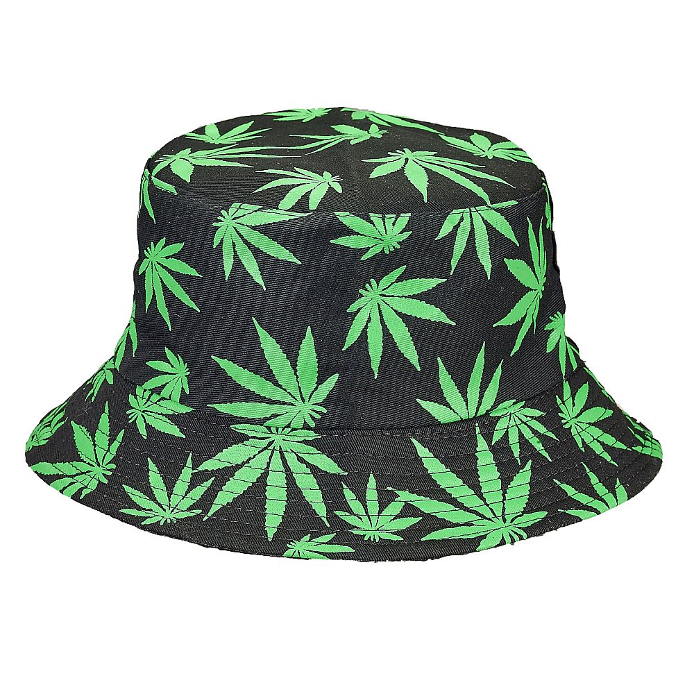 Gorro De Pescador Negro Con Hojas Verdes