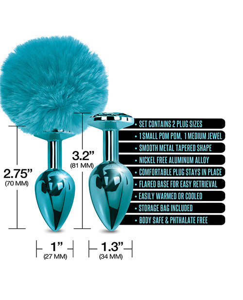 Nixie Set de Plug Anal de Metal Pom Pom & Jewel Azul Metálico