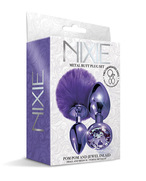 Nixie Juego de plug anal de metal Pom Pom & Jewel Púrpura Metálico