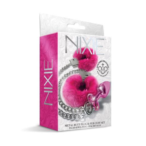 Conjunto de tapón metálico rosa y puño peludo
