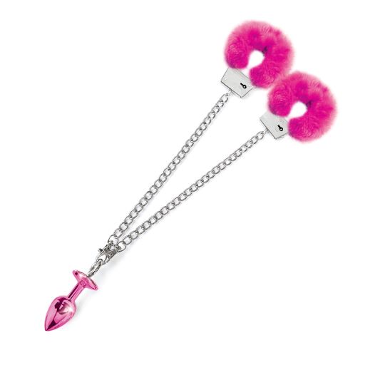 Conjunto de tapón metálico rosa y puño peludo