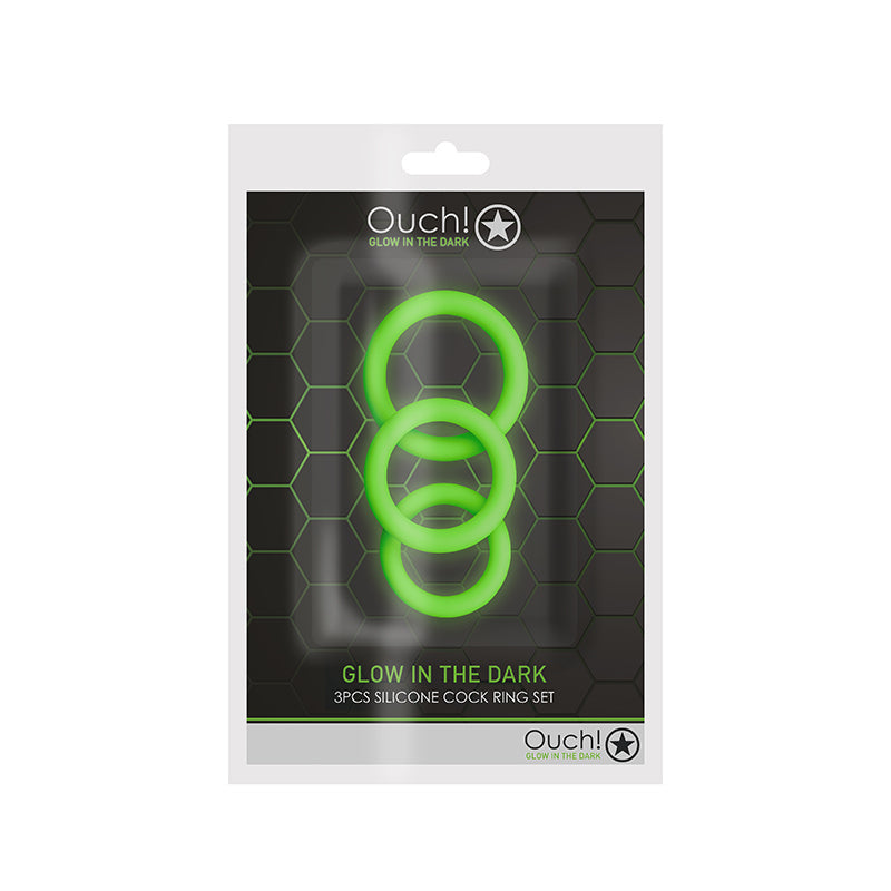 Juego de anillos para el pene Glow de 3 piezas que brillan en la oscuridad
