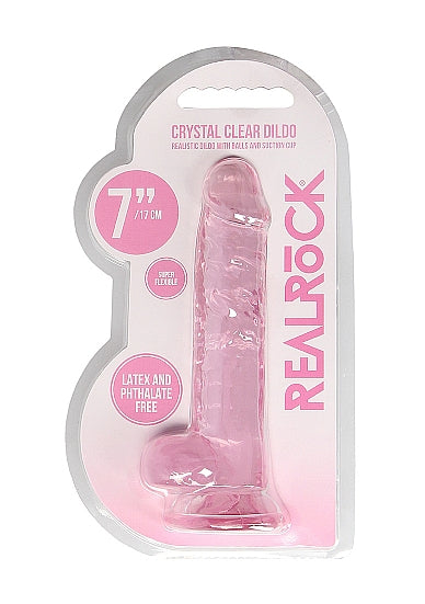 Realrock Consolador Realista De 7 Pulgadas Con Bolas Rosa Claro