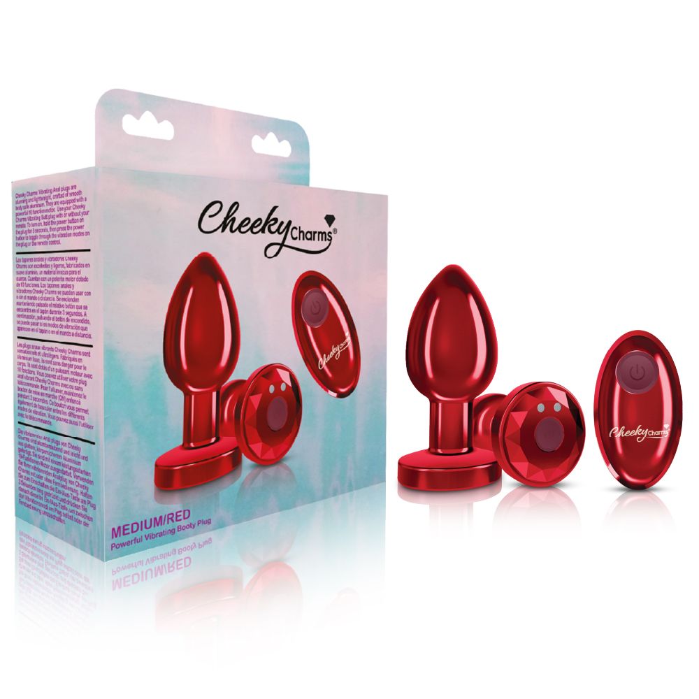 Cheeky Charms Plug Vibrador Metálico Rojo Mediano Con Mando