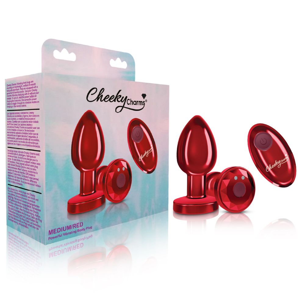 Cheeky Charms Plug Vibrador Metálico Rojo Mediano Con Mando