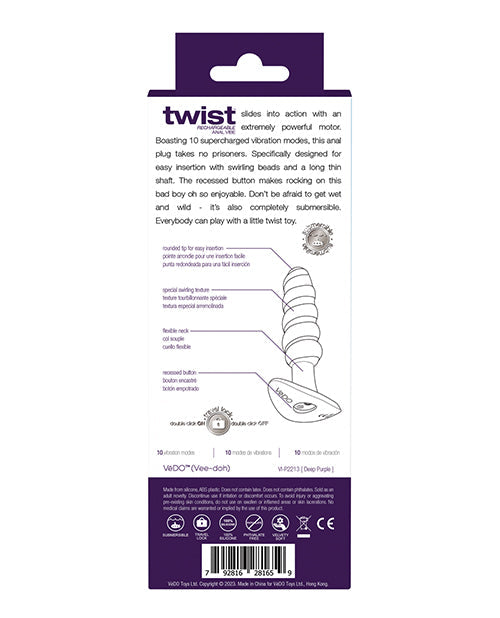 Vedo Twist Plug Anal Recargable Morado Profundo