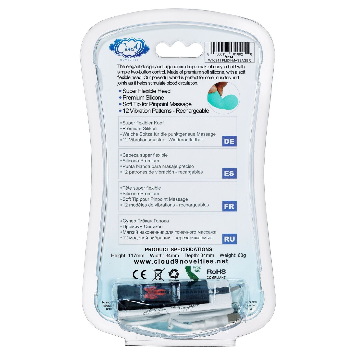 Masajeador flexible Cloud 9 Health & Wellness con varita recargable, color verde azulado