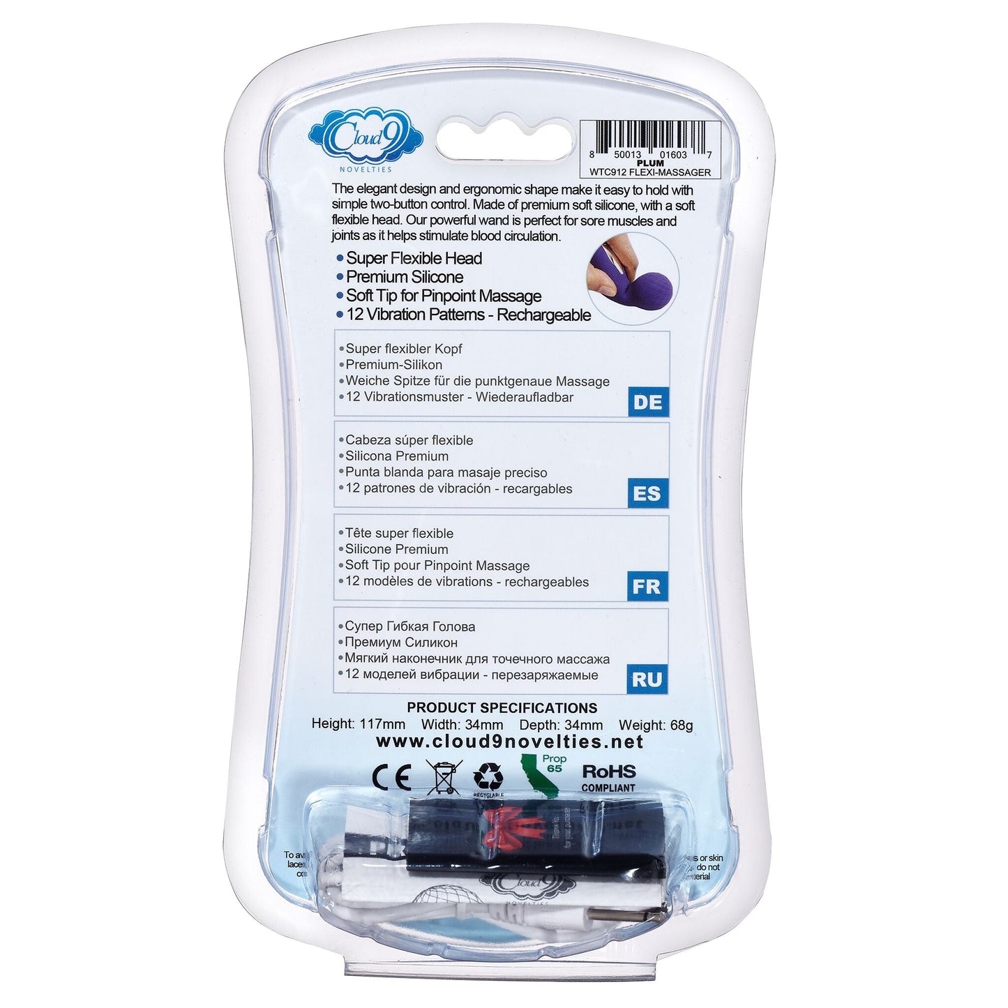 Masajeador flexible Cloud 9 Health & Wellness Varita recargable Ciruela
