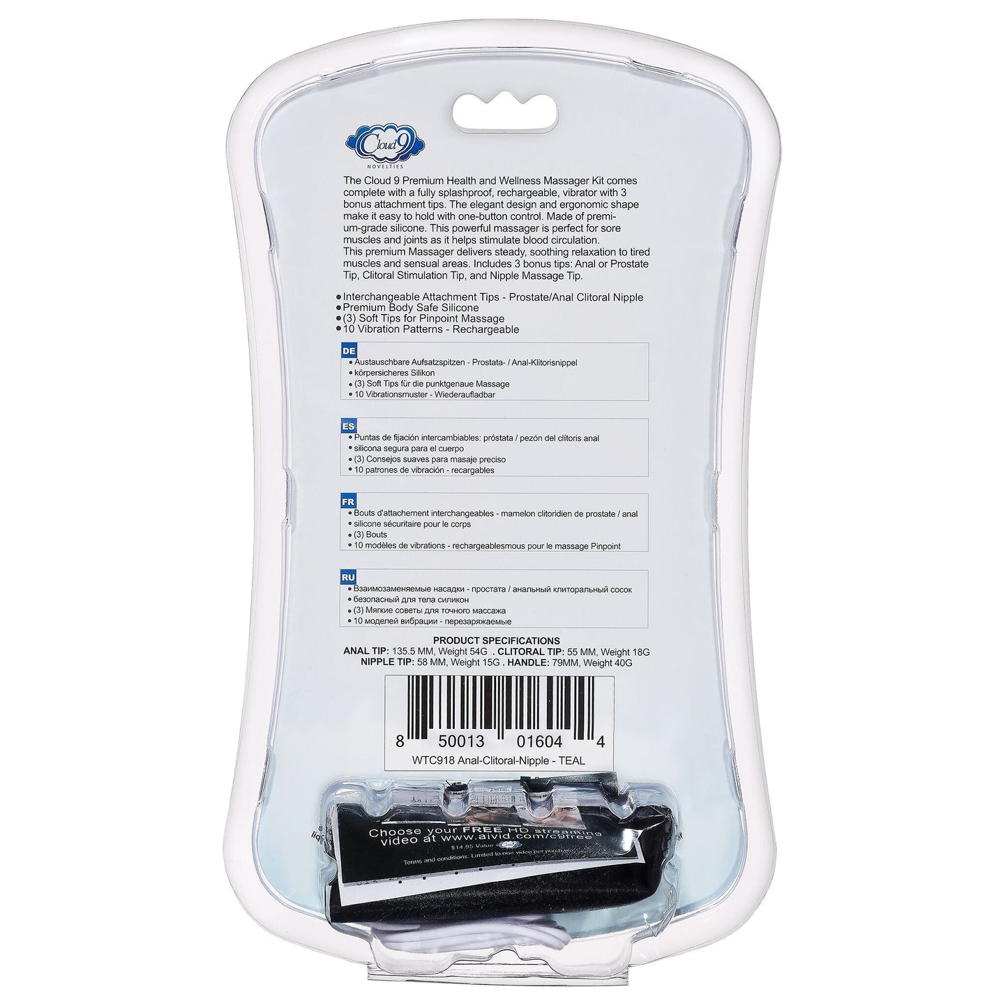 Kit de masajeador anal para clítoris y pezones Cloud 9 Health & Wellness, color verde azulado