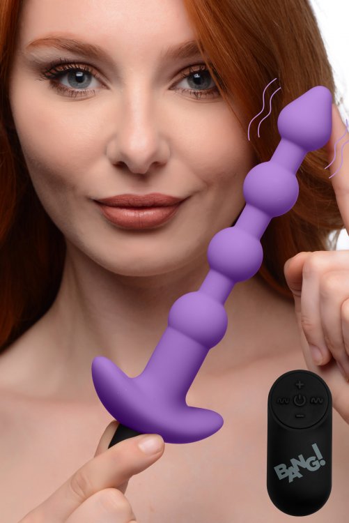 Vibrating Silicone Anal Beads & Remote in Purple