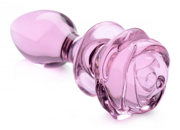 Plug Anal Mediano de Vidrio Rosebud Rosa