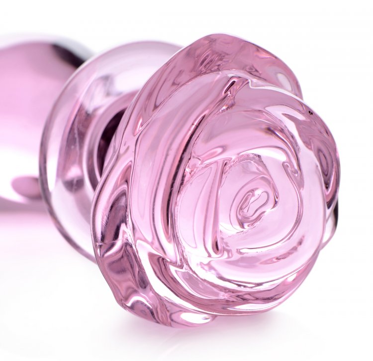 Plug Anal Mediano de Vidrio Rosebud Rosa
