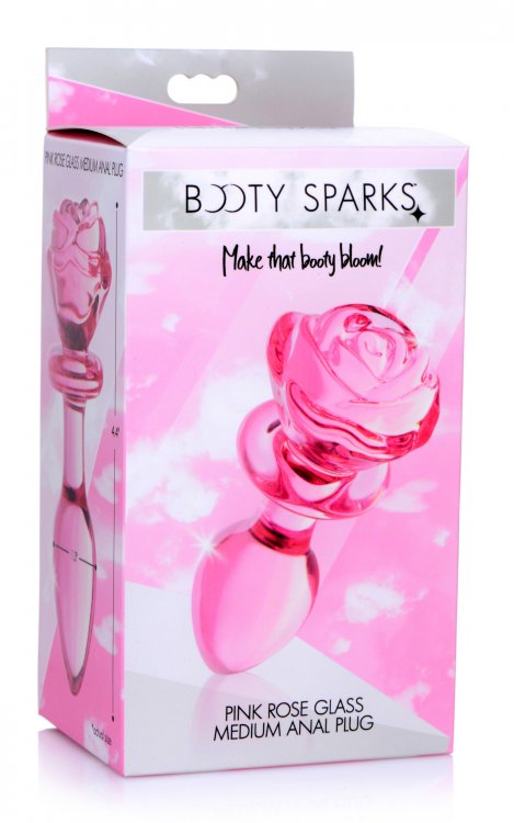 Plug Anal Mediano de Vidrio Rosebud Rosa