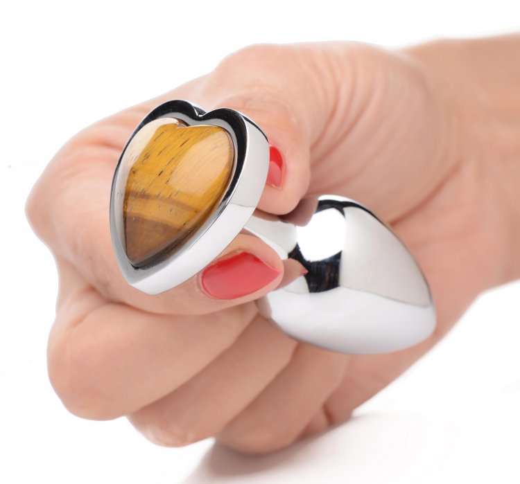 Juego de tapones anales medianos con piedras preciosas y corazón de ojo de tigre