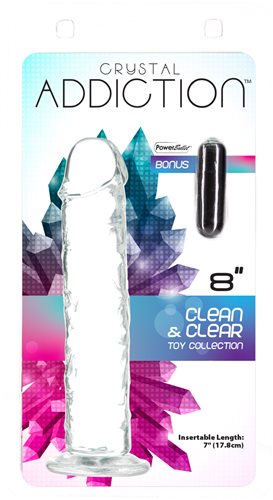 Addiction Crystal 8 Vertical Dong Clear Tpe con bala "