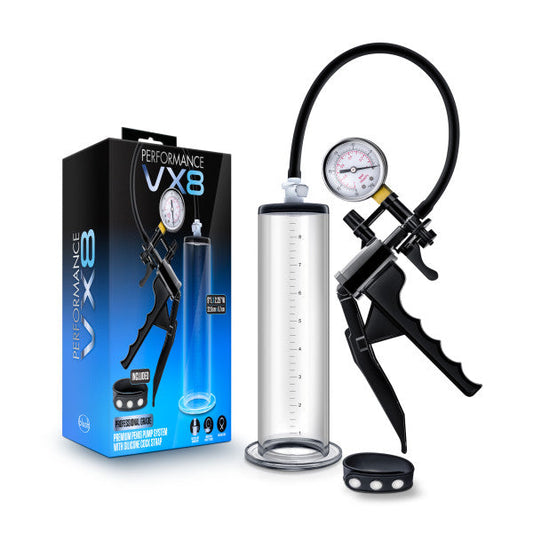 Sistema de bomba de pene Performance Vx8 Premium con correa de silicona para el pene, transparente