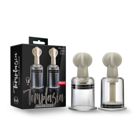 Temptasia Clit &amp; Nipple Twist Succionadores grandes, juego de 2 transparentes