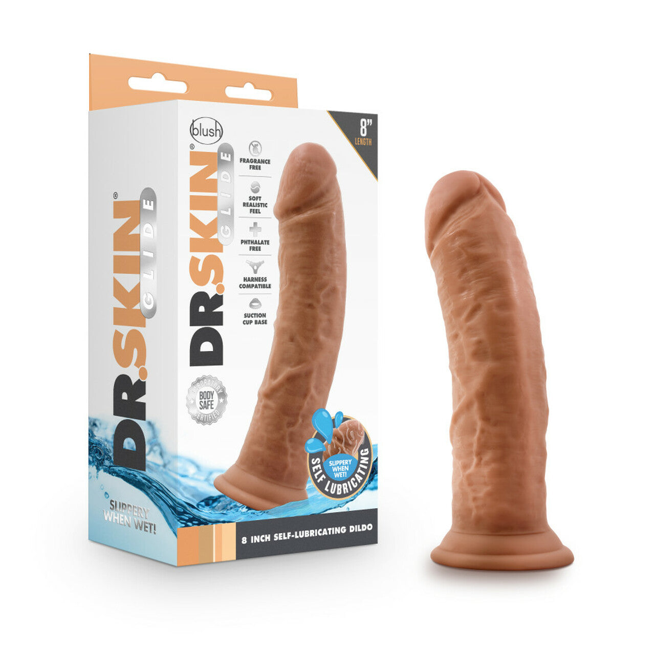 Dr Skin Glide Consolador autolubricante de 8 pulgadas Moca