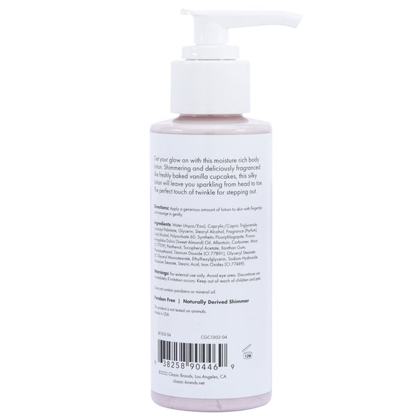 Glow Vanilla Cupcake Shimmer Loción Rosa 4 Fl Oz