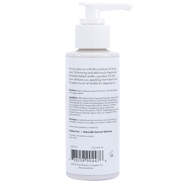 Glow Vanilla Cupcake Shimmer Loción Plata 4 Fl Oz
