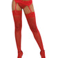 Thigh High Fishnet W/ Lace Top Red O/s