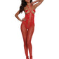Open Cup Bodystocking W/ Knitted Lace Teddy Lipstick Red O/s