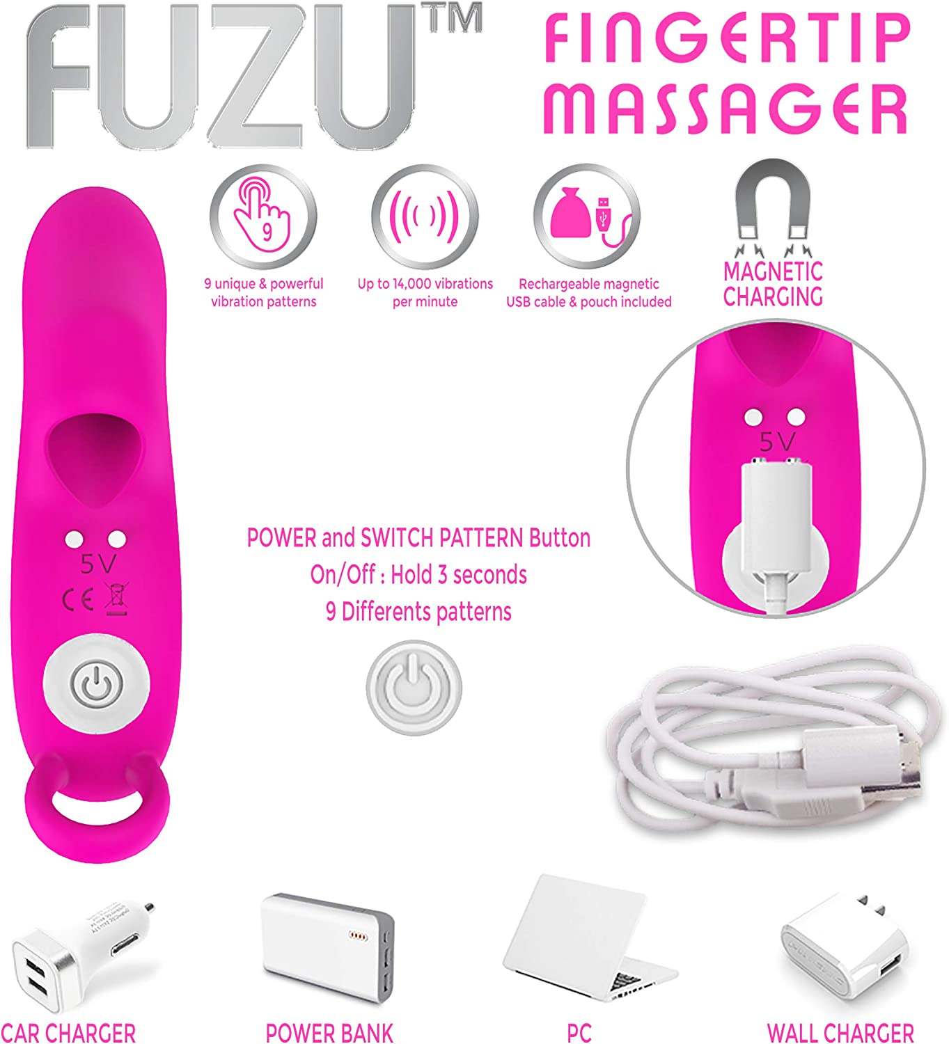 Vibrador para dedos activado por piel Fuzu Sensa Rosa