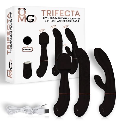 Vibrador Recargable Trifecta C/ 3 Cabezales Intercambiables Negro