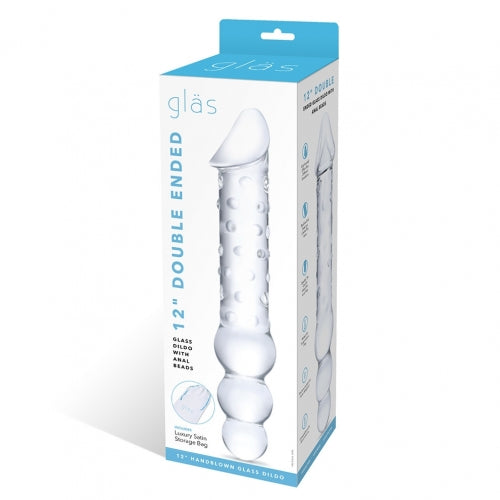 Consolador Glas De Doble Extremo De 12 Pulgadas Con Cuentas Anales