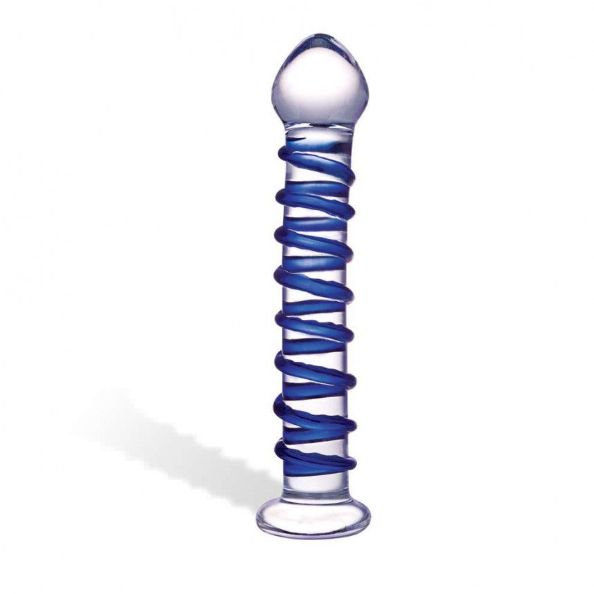 Glas Consolador de Vidrio Espiral Azul