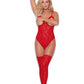 Cupless Stretch Lace Teddy W/ Thigh Hi's Red O/s