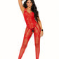 Fishnet & Lace Bodystocking Red O/s