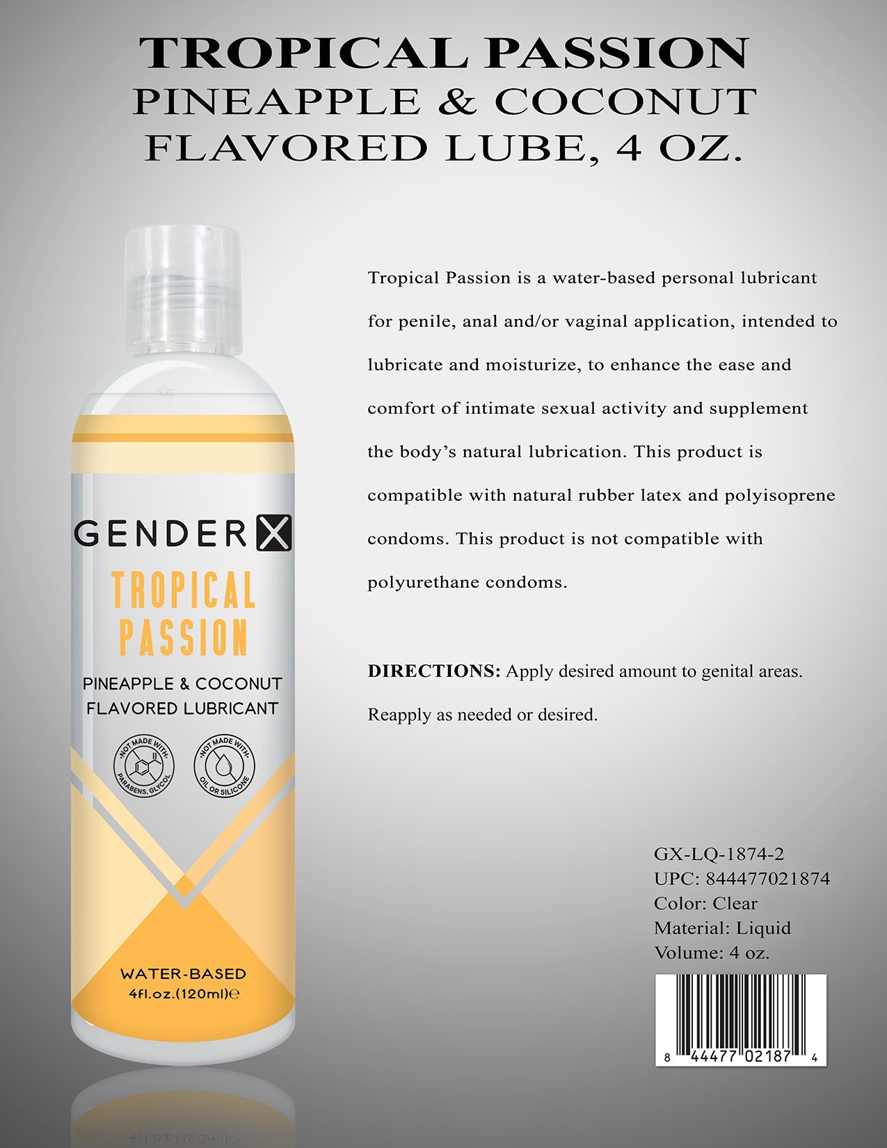 Gender X Tropical Passion Lube Flavored 4 Oz
