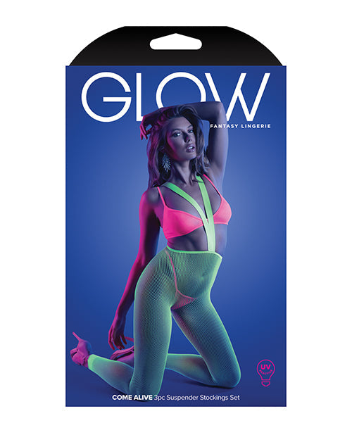 Glow Come Alive Juego de 3 piezas sin costuras verde neón y rosa O/s