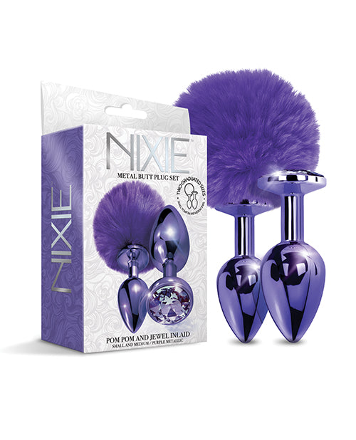 Nixie Juego de plug anal de metal Pom Pom &amp; Jewel Púrpura Metálico