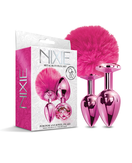 Nixie Juego de plug anal de metal Pom Pom &amp; Jewel Rosa metalizado