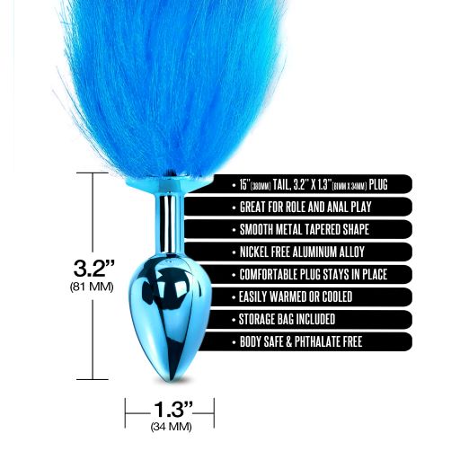 Thee Metallic Club Anal Plug w/ Tail Blue