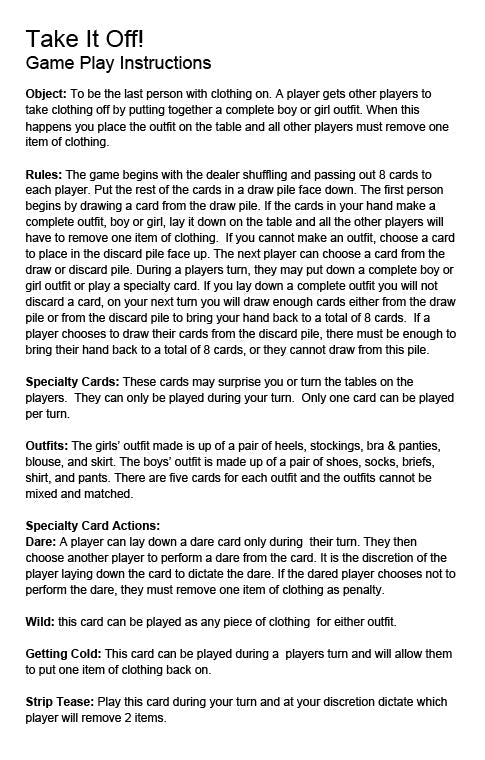 Juego de cartas de desmontaje Take It Off