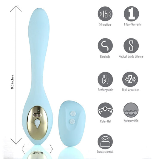 Vibrador doble flexible Harmonie Teal con control remoto