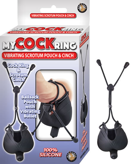 VibraLock Vibrating Scrotal Encasement & Cinch in Black