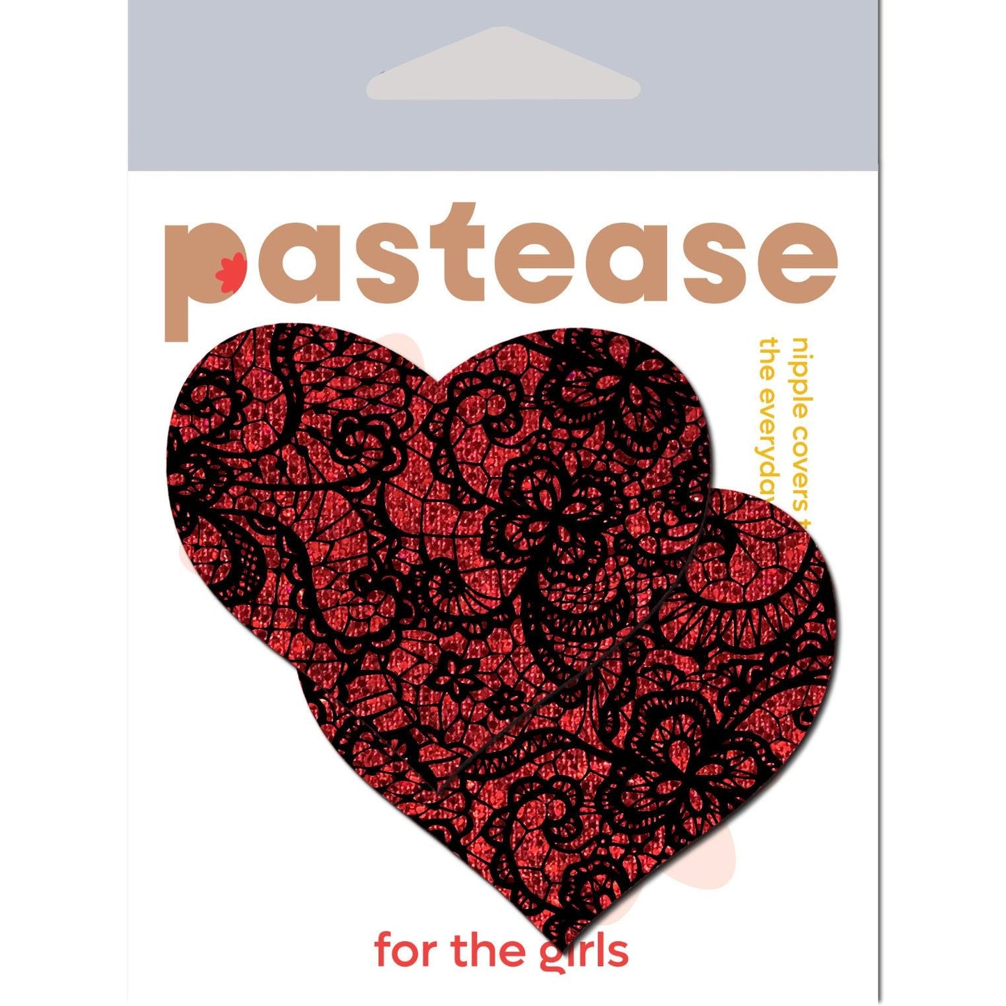 Pastease Corazón De Brillo Rojo Con Capa De Encaje Negro