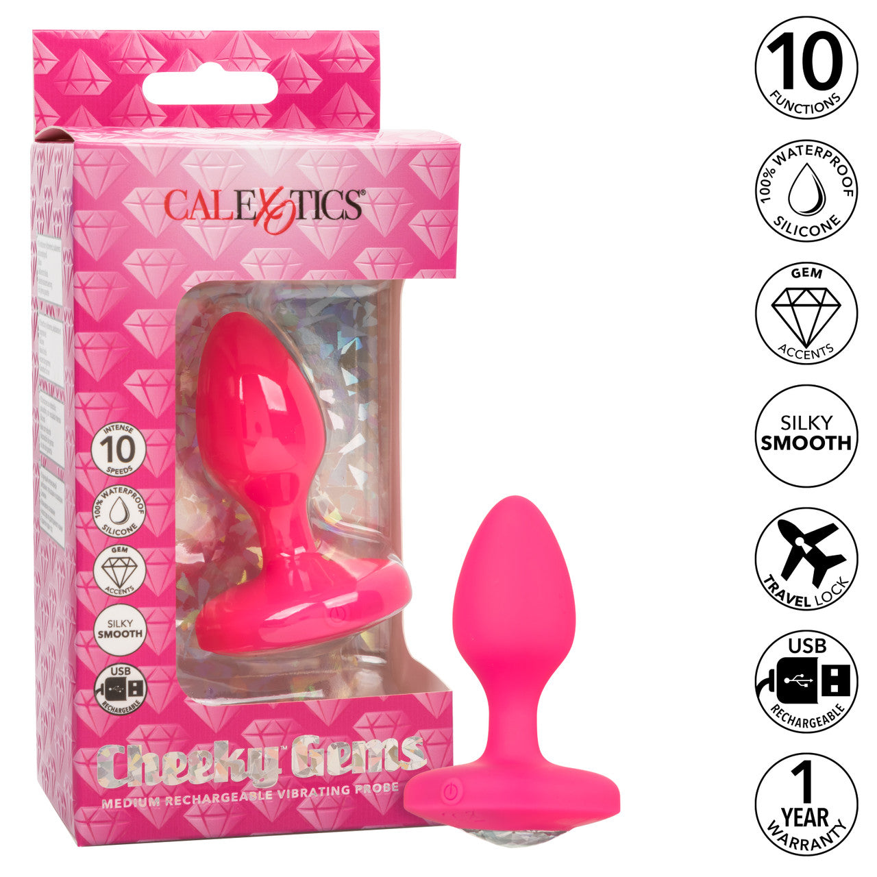 Cheeky Gems Vibrating Probe Medium Pink