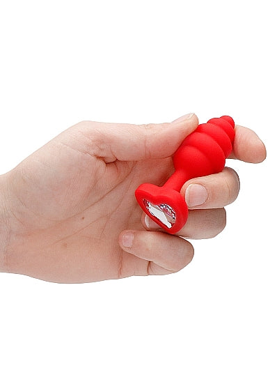 Crimson Ribbed Diamond Heart Plug