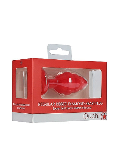 Crimson Ribbed Diamond Heart Plug