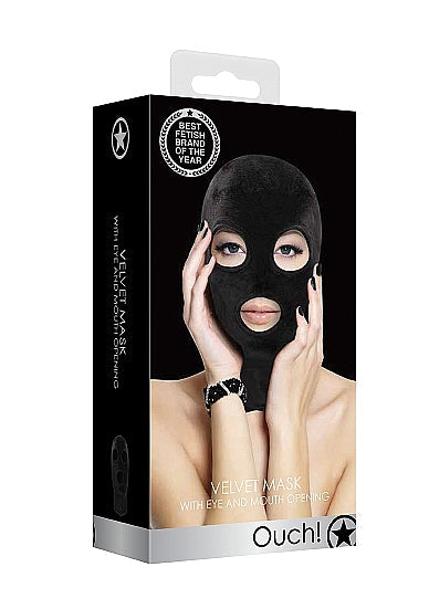 Mascarilla De Terciopelo Y Velcro Con Abertura Para Boca Y Ojos Negro